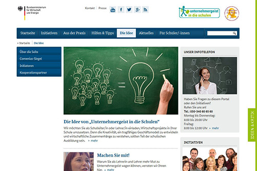 Screenshot Seite "Ideenwettbewerb Unternehmergeist"