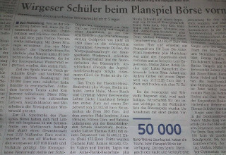 Ausschnitt eines Zeitungsartikels mit dem Titel Wirgeser Schüler beim Planspiel Börse vorn