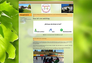 Ein Webdesign der Schülerfirma "Oalnet" mit grünem Hintergrund und einer weißen, transparenten Box