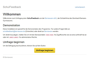 Link zur Seite „Schülerfeedback - BERNIEware sAG“ (Screenshot von der Startseite des Online-Feedbackbogens)