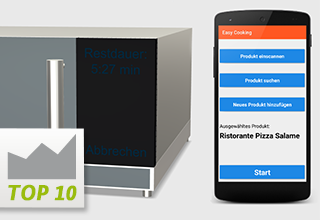 Link zur Seite „Easy Cooking“ (Abbildung der Mikrowelle mit Pizzaofen von Easy Cooking und eines Smartphones)