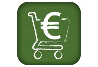 Icon der App mit schematischem Einkaufswagen, im ein Euro-Zeichen ist; darüber Aufschrift: MoWaApp GmbH