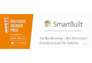 Screenshot der SmartBuilt Website mit Log vom Deutschen Gründerpreis