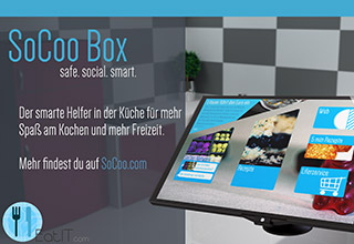 Link zur Seite „SoCoo Box“ (Bild zeigt smartes Küchengerät SoCoo Box sowie das Display)