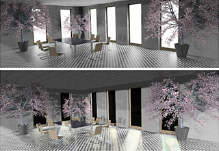 Bild zeigt zwei Räume mit unterschiedlichen Beleuchtungsverhältnissen