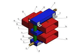 Schematische Abbildung eines Thermoelektrischen Generators in einem CAD-Programm