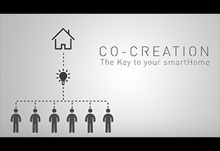 Iconhafte Darstellung eines Smart Homes mit Schriftzug CO-CREATION