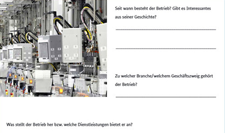Ausschnitt aus der Publikation: Arbeitsblatt zur detaillierten Aufnahme der Unternehmensbeschreibung - Seit wann besteht der Vertrieb? - Maschinen in einer Produktionshalle