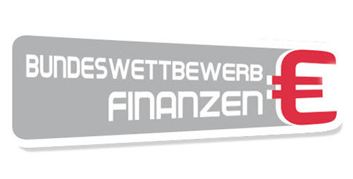 Logo des Bundeswettbewerbs Finanzen, Aufschrift: Bundeswettbewerb Finanzen neben Euro-Zeichen