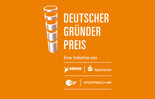 Logo vom Deutschen Gründerpreis für Schüler, Aufschrift: Deutscher Gründerpreis für Schüler Eine Initiative von stern, Sparkasse, ZDF, Porsche