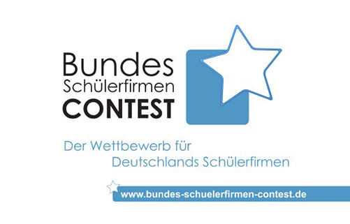 Logo vom Bundes-Schülerfirmen-Contest; Aufschrift: Bundes-Schülerfirmen-Contest Der Wettbewerb für Deutschlands Schülerfirmen www.bundes-schuelerfirmen-contest.de