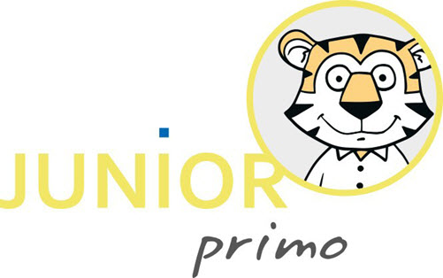 Schriftzug JUNIOR primo neben einem gezeichneteten Tiger