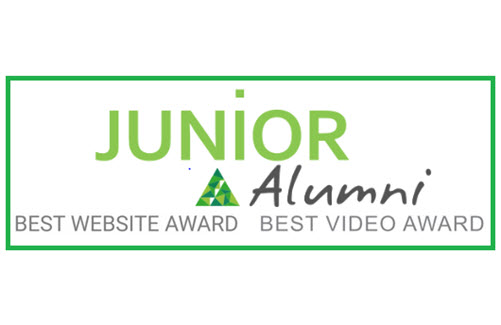 Logo des Best Website und Best Video Awards, Schriftzug: JUNIOR Alumni Best Website Award Best Video Award