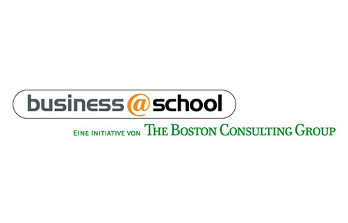 Logo der Bildungsinitiative business@school, Aufschrift: business@school Eine Initiative von The Boston Consulting Group