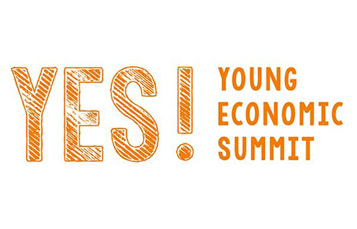 Logo des Schülerwirtschaftsgipfels YES! – Young Economic Summit, Aufschrift: YES! YOUNG ECONOMIC SUMMIT