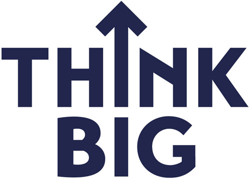Logo der Jugendinitiative Think Big, Aufschrift: THINK BIG, wobei das I in Think durch einen Pfeil nach oben dargestellt ist