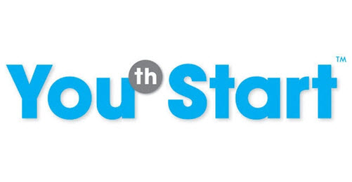 Logo von Youth Start, Aufschrift: Youth Start in Blau