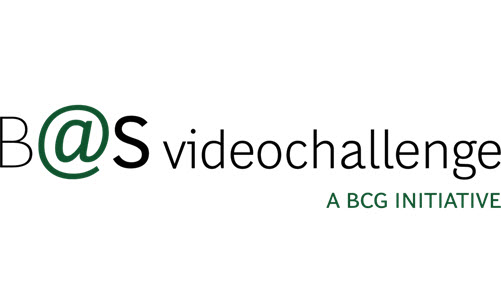 Logo des Videowettbewerbs B@S videochallenge, Aufschrift: B@S videochallenge A BCG INITIATIVE
