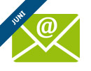 Link zur Seite „Newsletter Juni 2020“ (@-Zeichen auf Briefumschlag mit Schriftbanderole Juni)